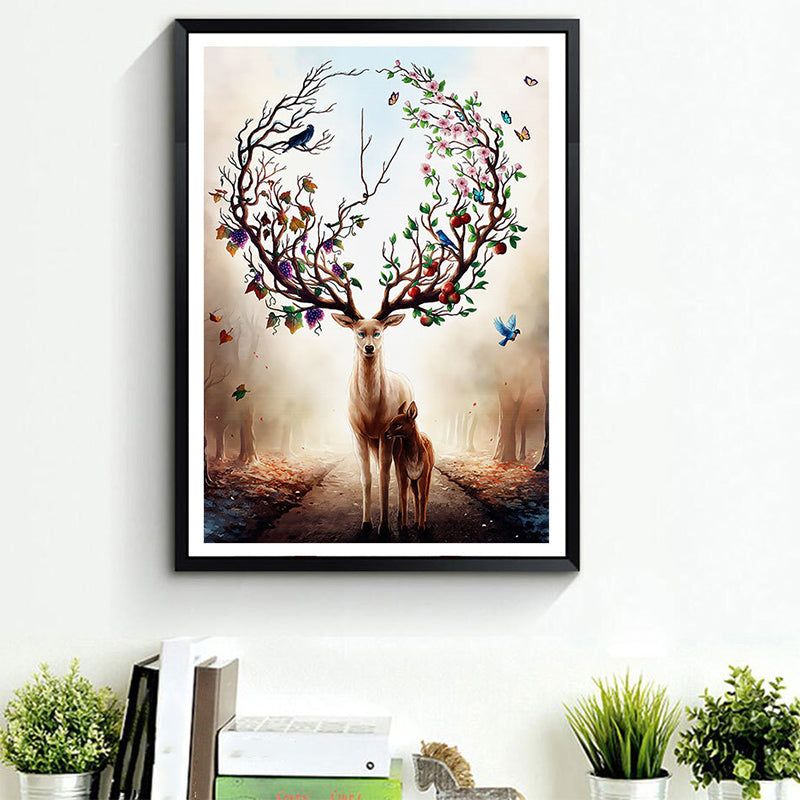 Brown Deer Painting Wall Art Textured Surface Canvas Print for Childrens Bedroom