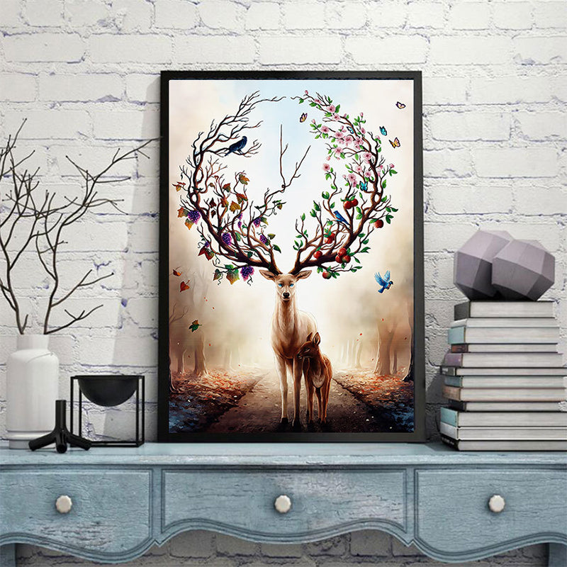 Brown Deer Painting Wall Art Textured Surface Canvas Print for Childrens Bedroom
