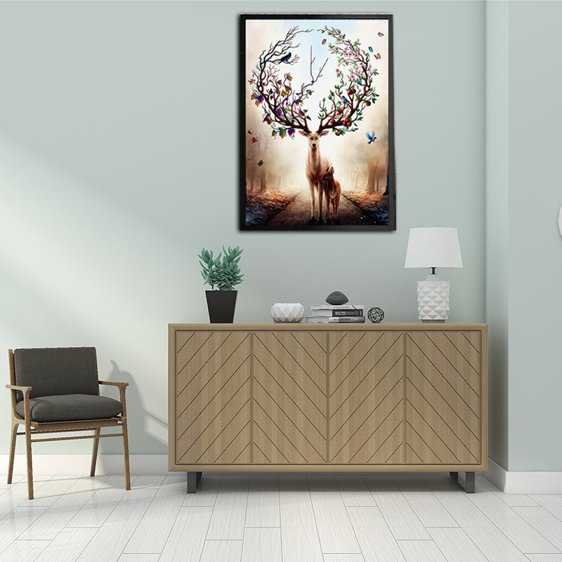 Brown Deer Painting Wall Art Textured Surface Canvas Print for Childrens Bedroom