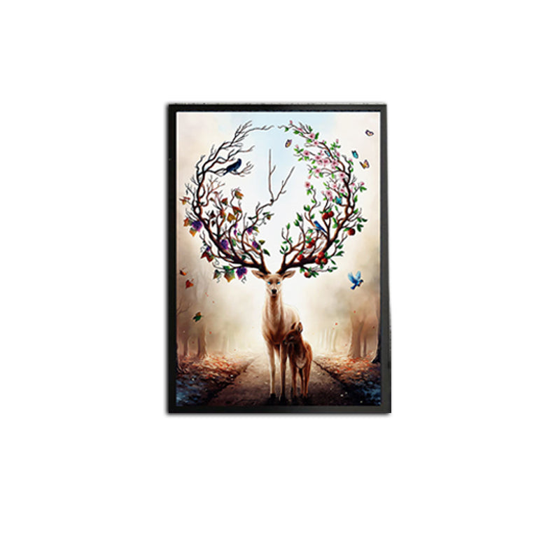 Brown Deer Painting Wall Art Textured Surface Canvas Print for Childrens Bedroom