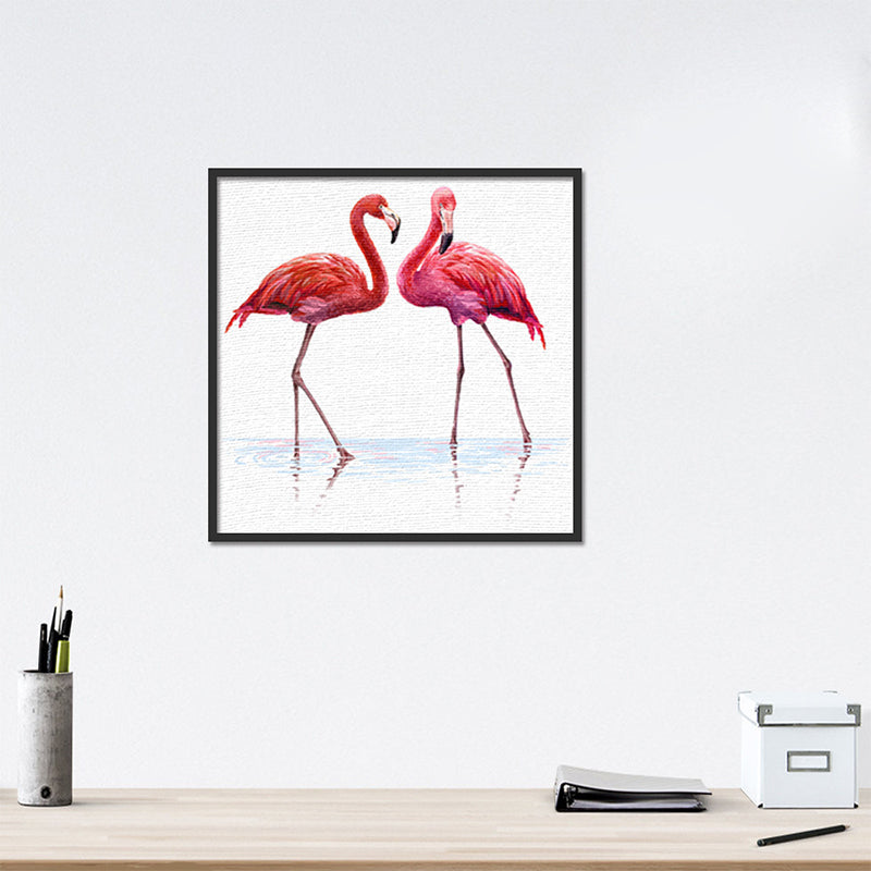Textured Flamingo Painting Wall Art Canvas Tropical Wall Decoration for Sitting Room