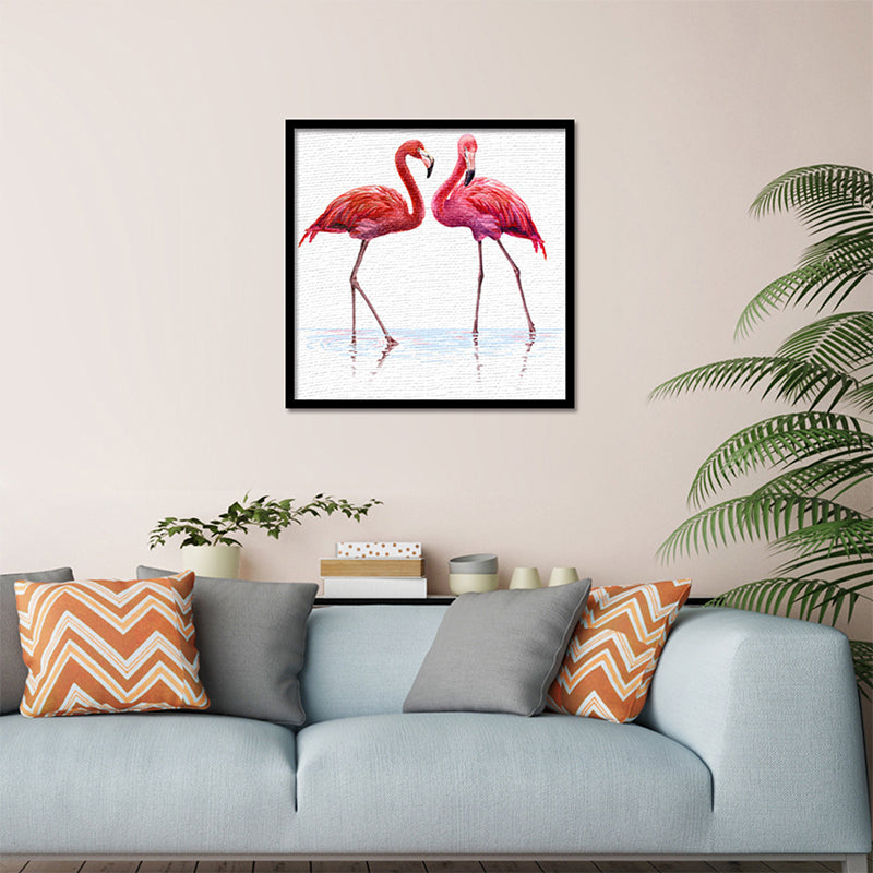 Textured Flamingo Painting Wall Art Canvas Tropical Wall Decoration for Sitting Room