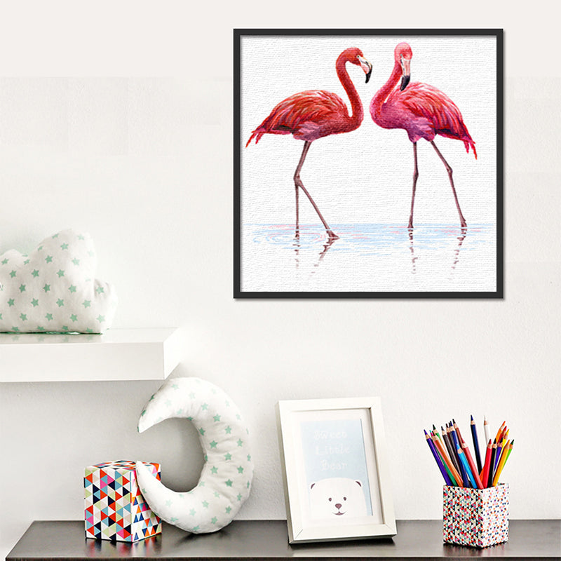 Textured Flamingo Painting Wall Art Canvas Tropical Wall Decoration for Sitting Room