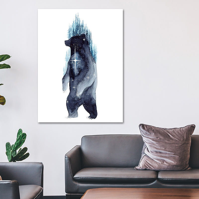 Kinder-Wildtier-Aquarell-Leinwandkunst, dunkelblaue strukturierte Wanddekoration für das Wohnzimmer