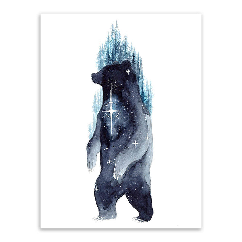 Kids Wild Animal Watercolor Canvas Art Dark Blue Textured Wall Decor for Living Room