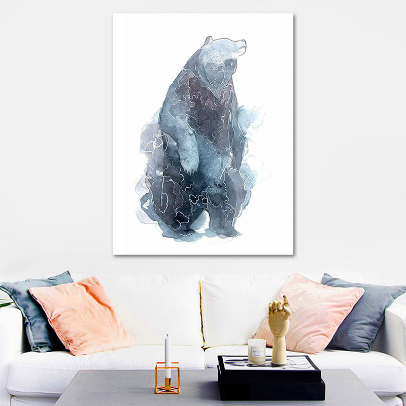 Kinder-Wildtier-Aquarell-Leinwandkunst, dunkelblaue strukturierte Wanddekoration für das Wohnzimmer