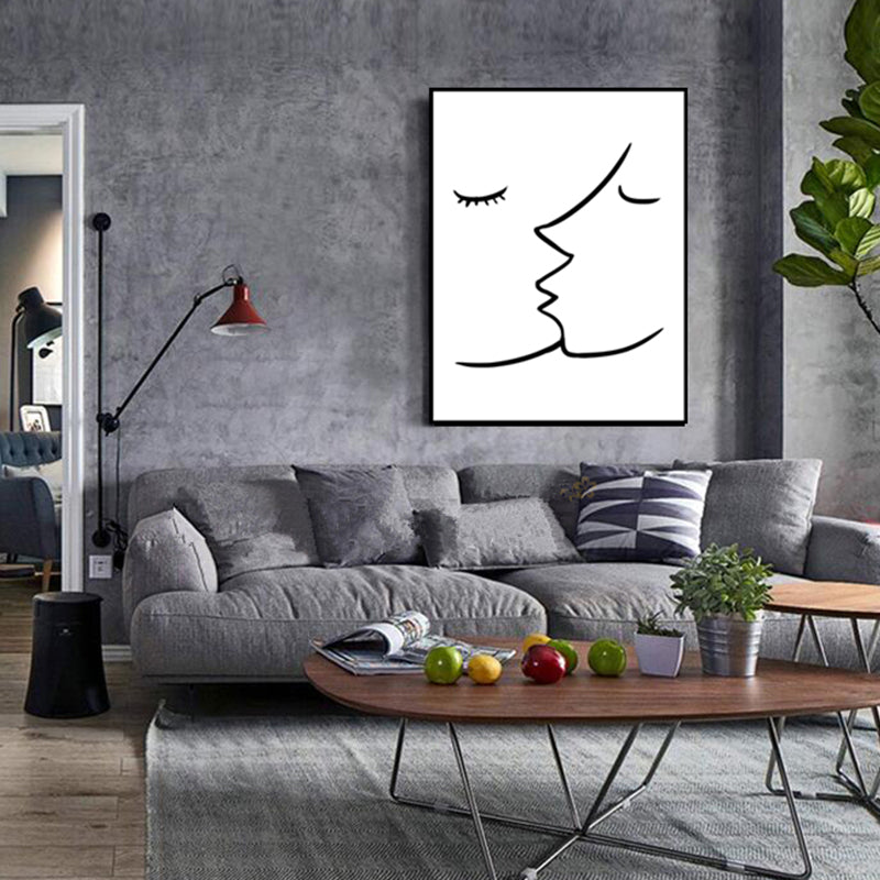 Textured Two Kissing Characters Painting Scandinavian Style Canvas Wall Art Print