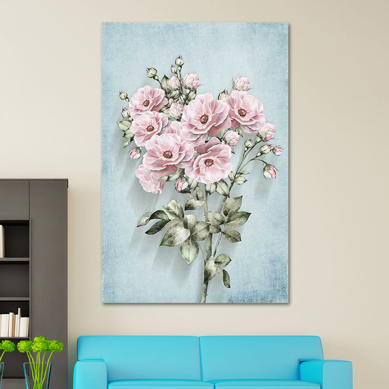 Blossoming Flower Wall Decor Rustic Beautiful Bouquet Canvas Art in Green and Pink
