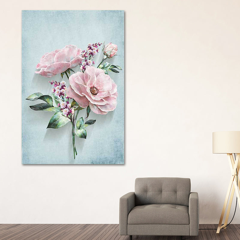 Blossoming Flower Wall Decor Rustic Beautiful Bouquet Canvas Art in Green and Pink