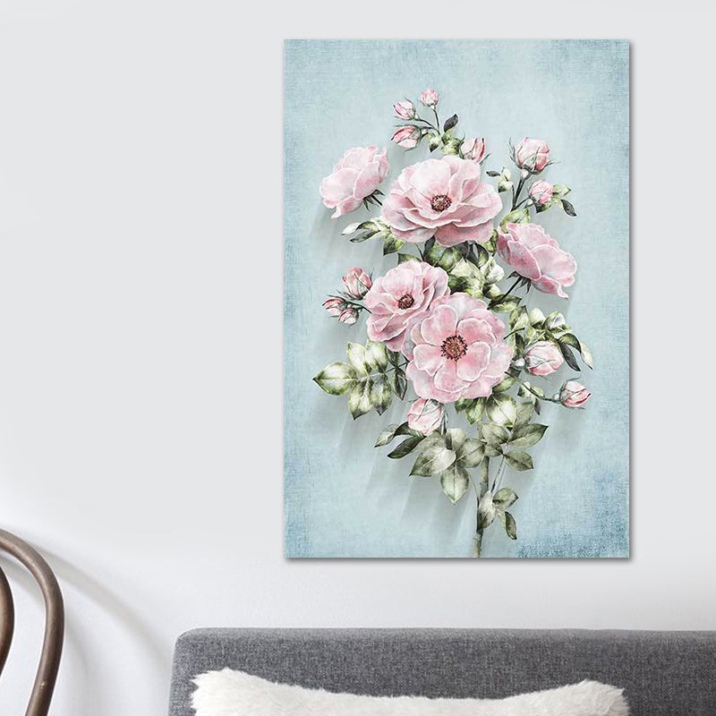Blossoming Flower Wall Decor Rustic Beautiful Bouquet Canvas Art in Green and Pink