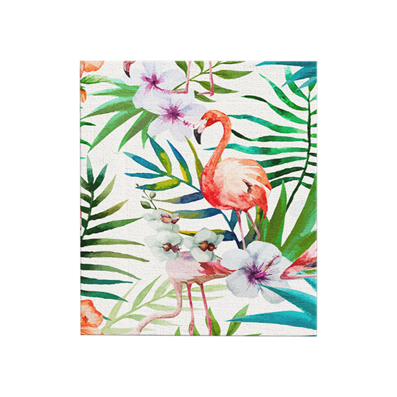 Childrens Art Canvas in Green Flamingo and Flower Wall Decoration for Living Room