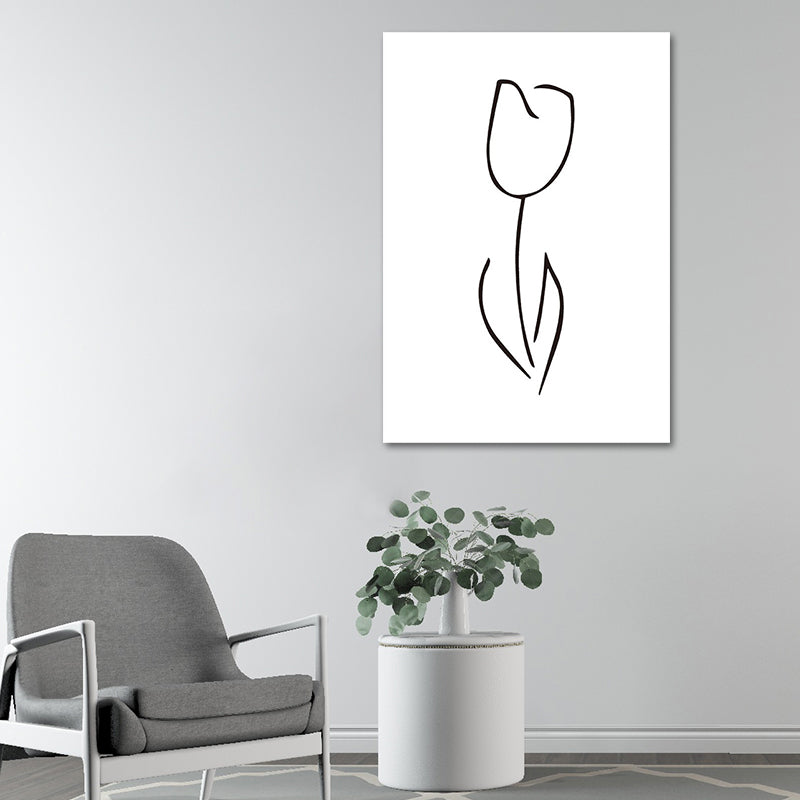 Minimalism Style Flower Wall Decor Canvas Textured White Painting for Guest Room