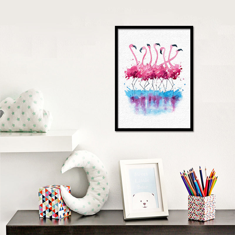 Flamingo Flock Wall Decor Pink Canvas Made Wall Art Print for Girls Room, Texture