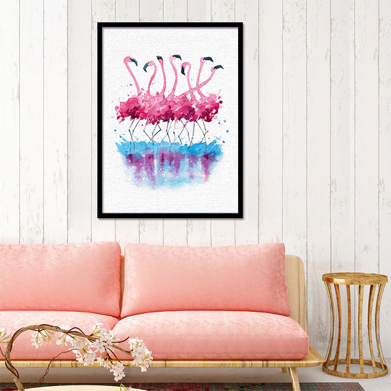 Flamingo Flock Wall Decor Pink Canvas Made Wall Art Print for Girls Room, Texture