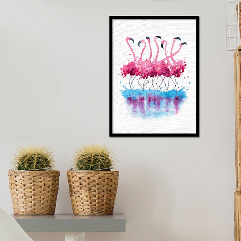 Flamingo Flock Wall Decor Pink Canvas Made Wall Art Print for Girls Room, Texture