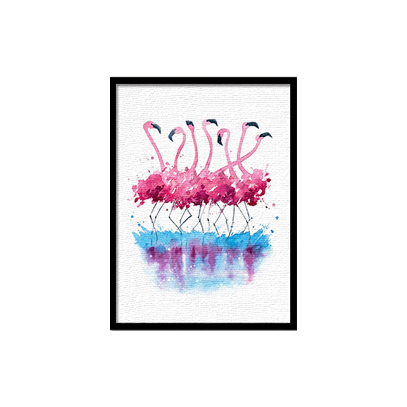 Flamingo Flock Wall Decor Pink Canvas Made Wall Art Print for Girls Room, Texture