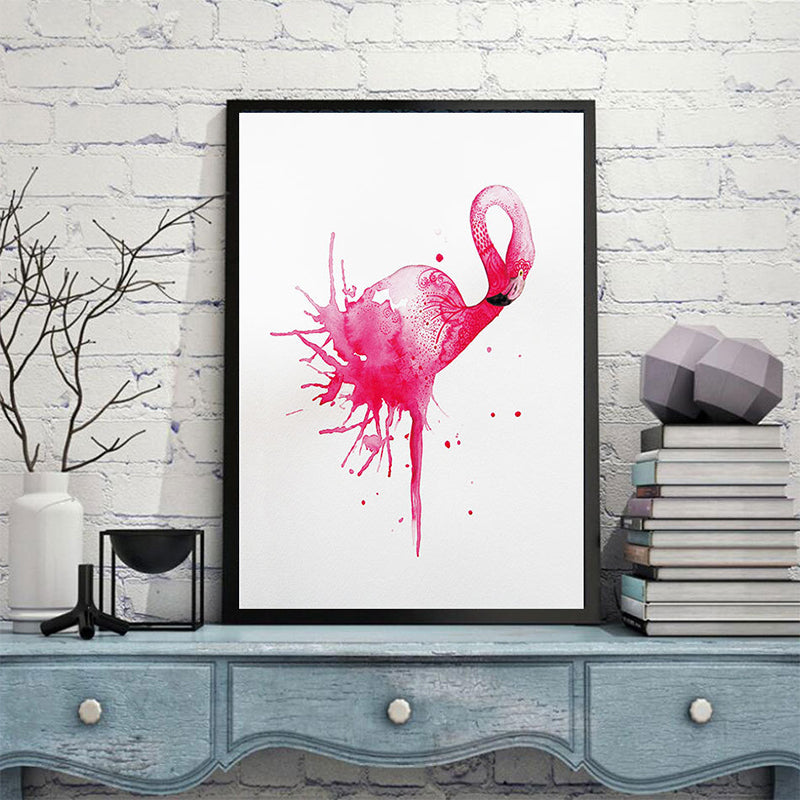 Pink Flamingo Wall Art Animal Tropical Textured Wrapped Canvas for Kids Room