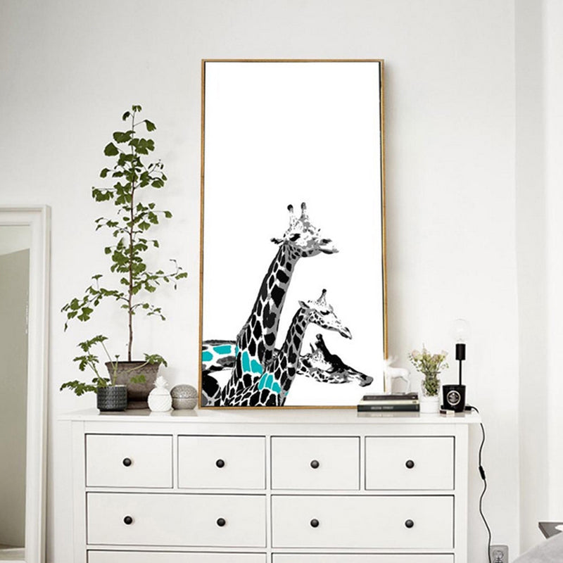 Cartoon Giraffe Wall Art Canvas Textured White Wall Decor for Childrens Bedroom