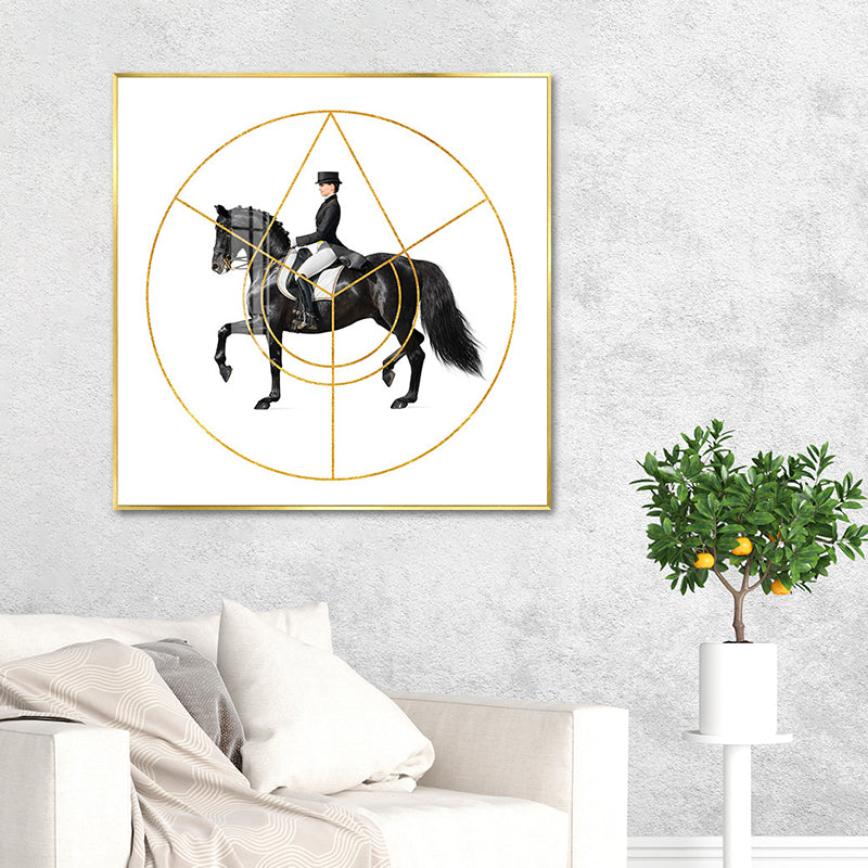 Woman Riding Horse Wall Art Decor Textured Surface Farmhouse Living Room Canvas Print