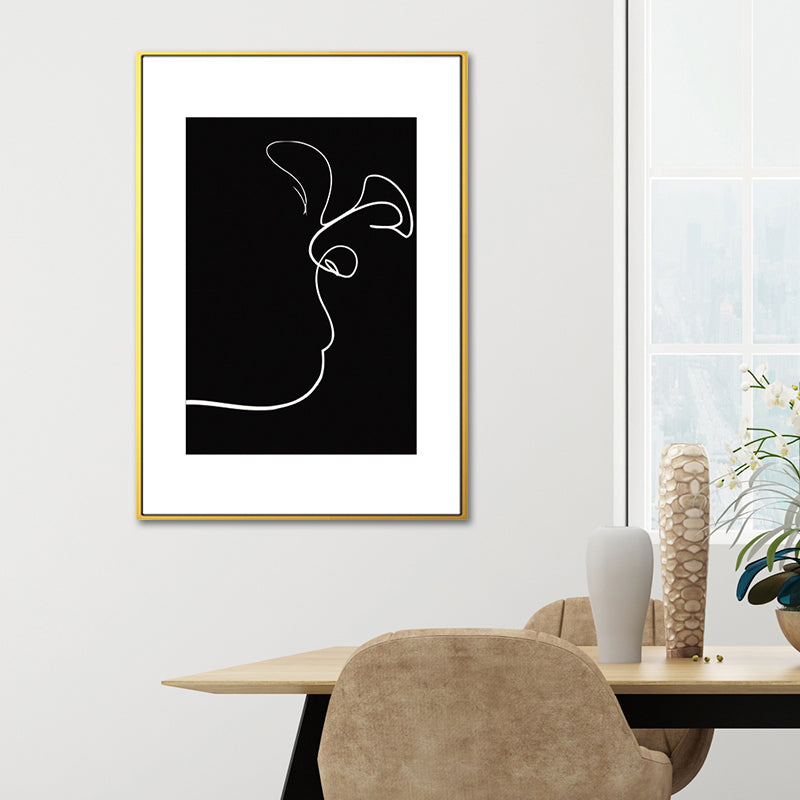 Black Figure Portrait Canvas Pencil Nordic Style Textured Wall Art Print for Playroom