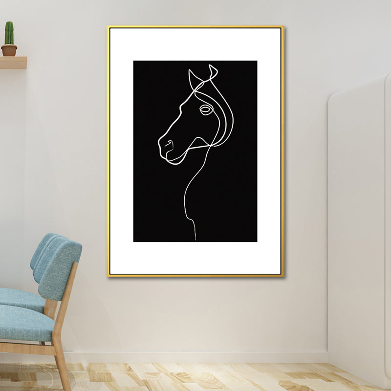 Black Figure Portrait Canvas Pencil Nordic Style Textured Wall Art Print for Playroom