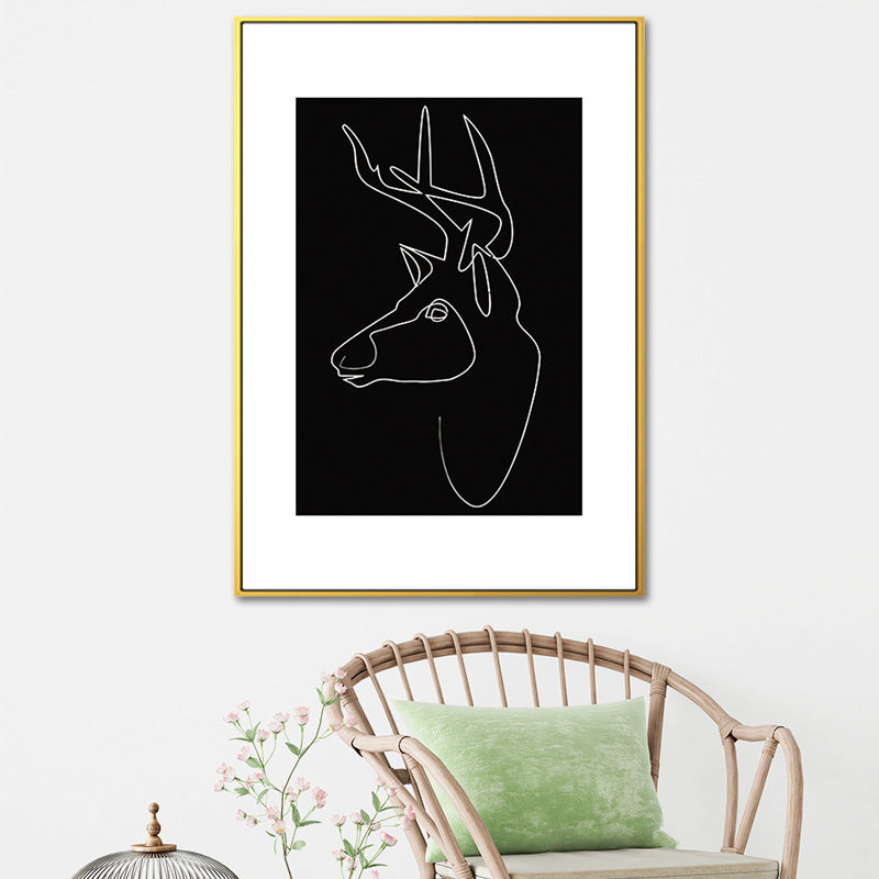 Black Figure Portrait Canvas Pencil Nordic Style Textured Wall Art Print for Playroom