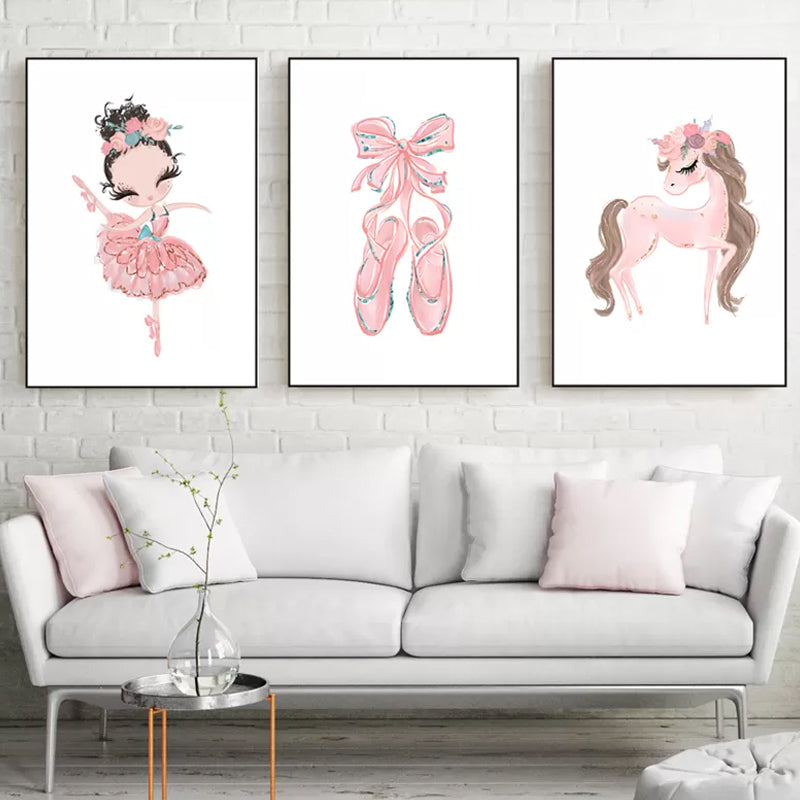 Ballet Wall Art Kids Style Cute Cartoon Canvas Print in Soft Color for Bedroom
