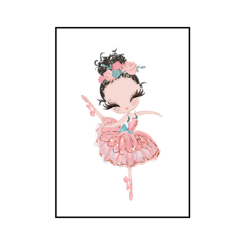 Ballet Wall Art Kids Style Cute Cartoon Canvas Print in Soft Color for Bedroom