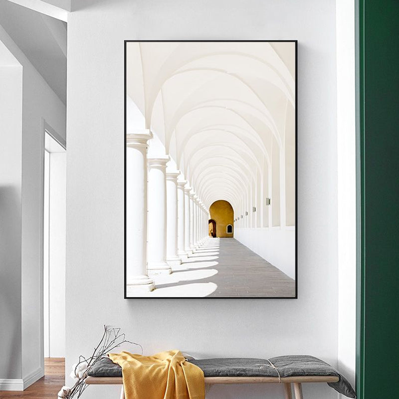 Minimalism House Interior Archway Canvas White Textured Wall Art for Family Room