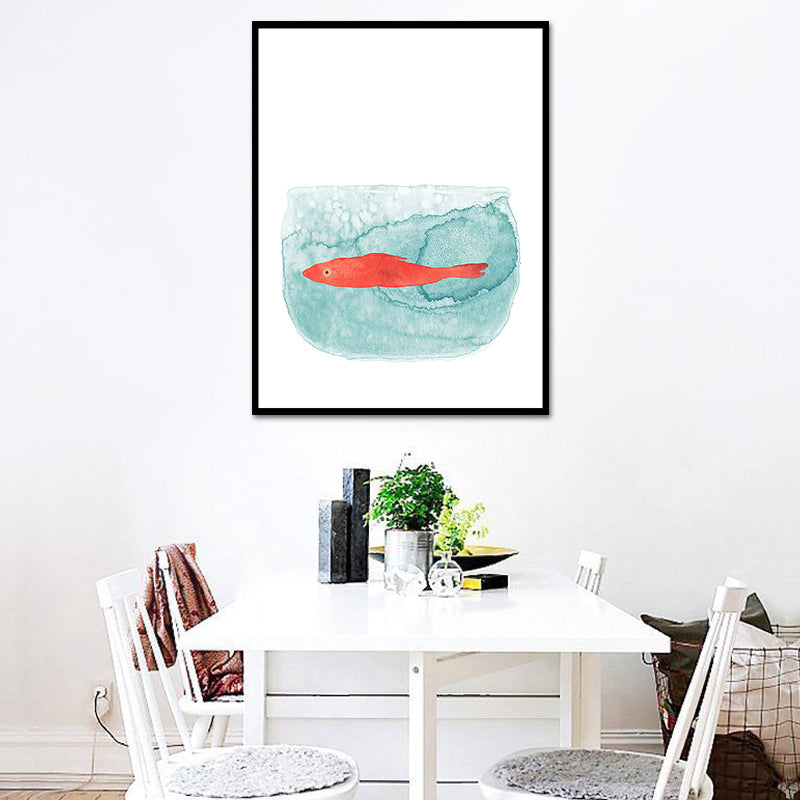 Fish Drawing Wall Decor Textured Childrens Art Dining Room Canvas Print in White