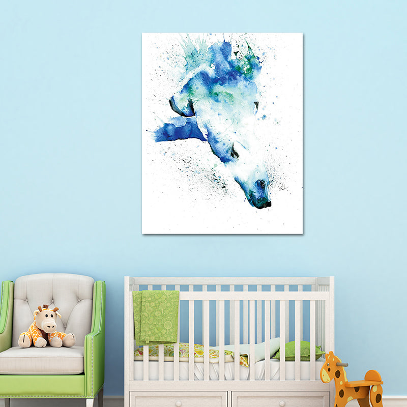 Blue Bear Canvas Wall Art Textured Surface Kids Style Bedroom Wall Decor on White