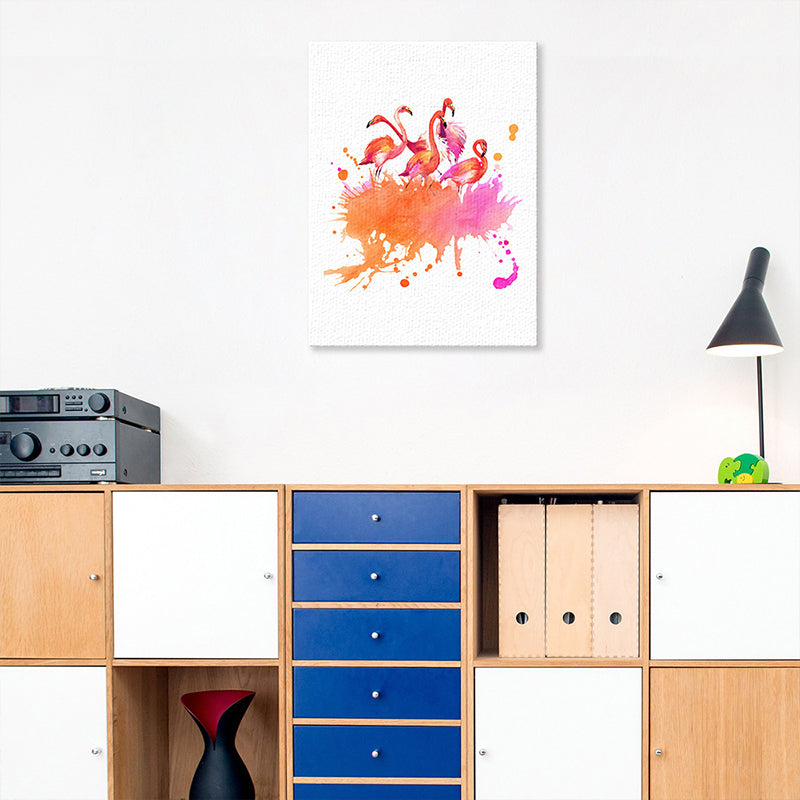Childrens Art Flamingo Canvas Print Orange-White Textured Wall Decor for Sitting Room