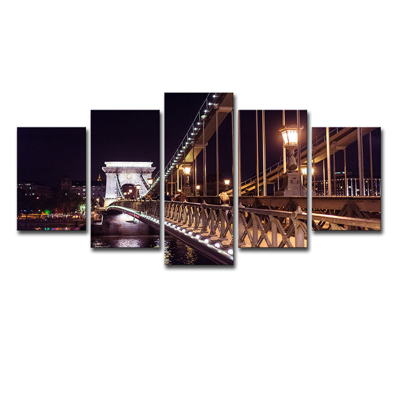 Black Szechenyi Chain Bridge Canvas Art Night Scenery Modern Multi-Piece Wall Decor