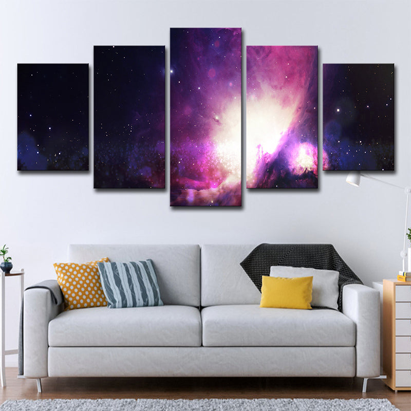 Dreamy Starry Sky Art Print for Children Bedroom Outer Space View Canvas in Purple