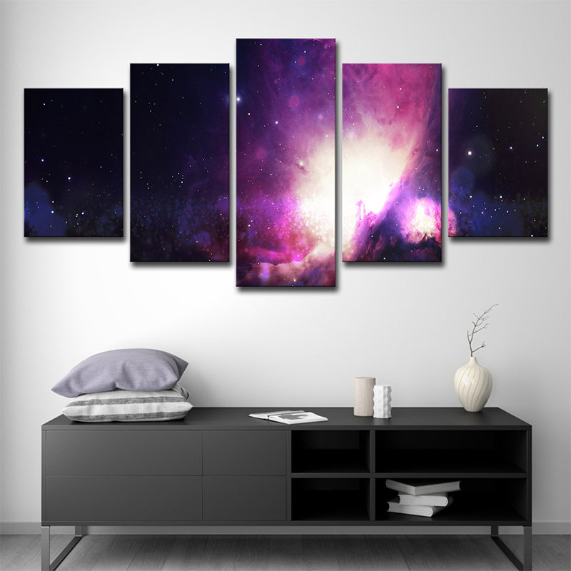 Dreamy Starry Sky Art Print for Children Bedroom Outer Space View Canvas in Purple