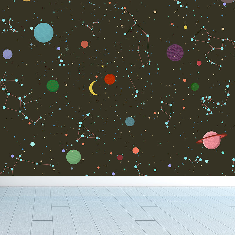 Starry Night Mural Decal Contemporary Non-Woven Textured Wall Covering in Dark Color