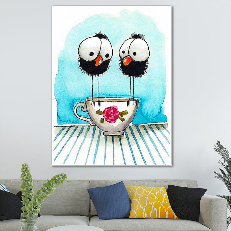 Childrens Art Birdies Painting Pastel Color Kids Bedroom Canvas Print, Textured Surface