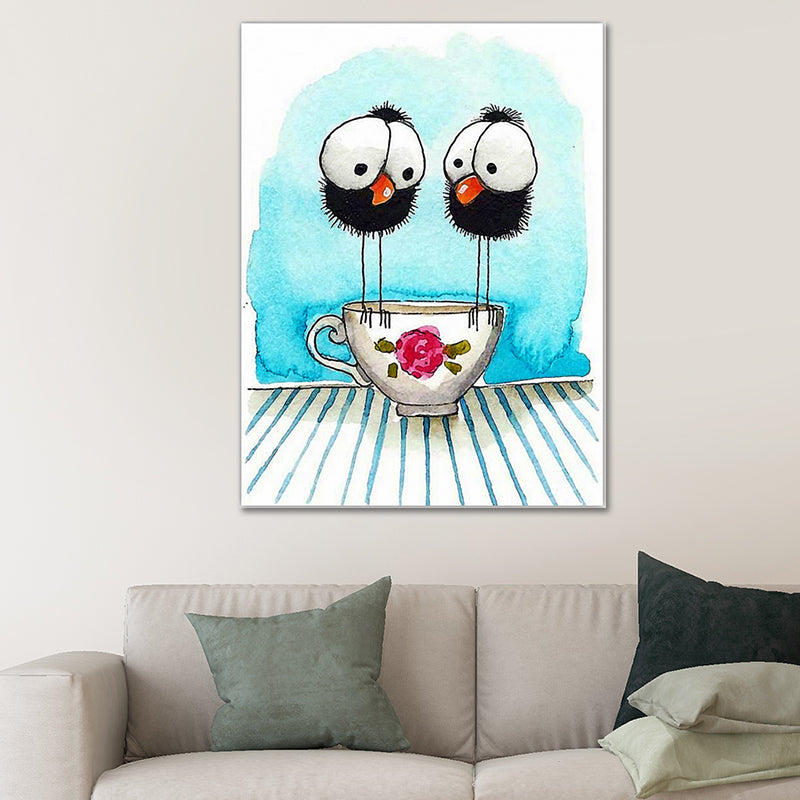 Childrens Art Birdies Painting Pastel Color Kids Bedroom Canvas Print, Textured Surface