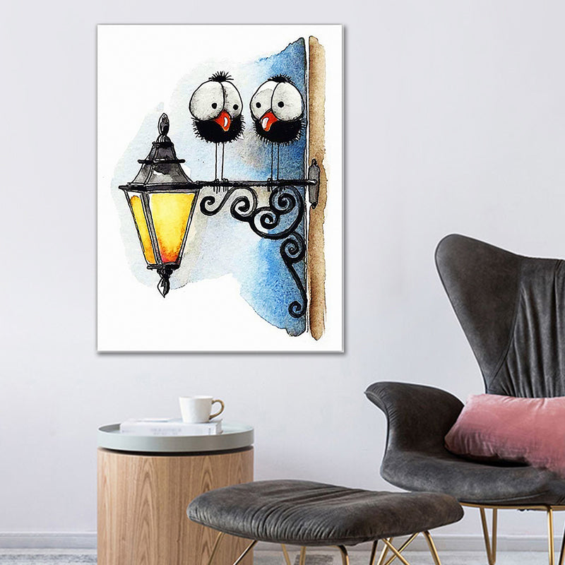 Childrens Art Birdies Painting Pastel Color Kids Bedroom Canvas Print, Textured Surface