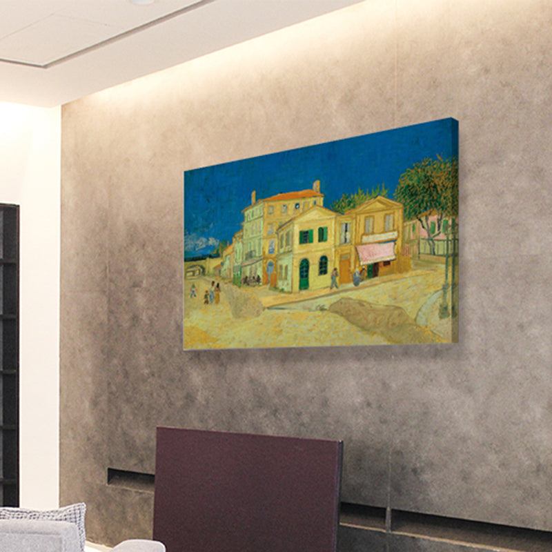 Yellow Houses Oil Painting Art Print Textured Farmhouse Living Room Wall Decoration