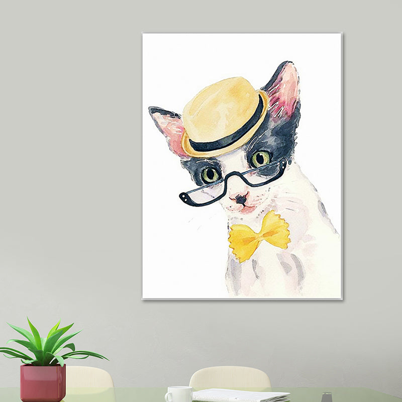 Funny Animal Painting Canvas Wall Art for Childrens Bedroom. Light Color, Textured