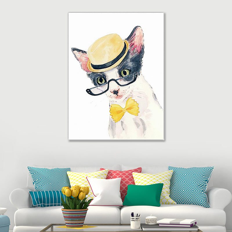 Funny Animal Painting Canvas Wall Art for Childrens Bedroom. Light Color, Textured