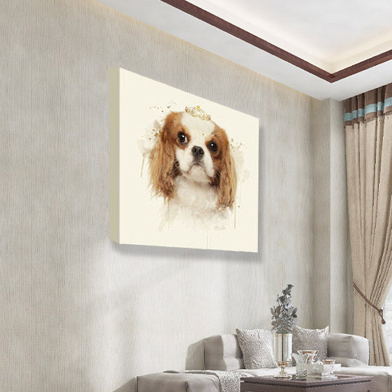 Kids Princess Beagle Art Print Yellow-Brown Puppy Dog Painting Wall Decor for Room