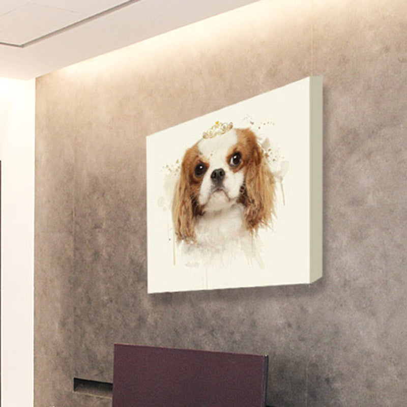 Kids Princess Beagle Art Print Yellow-Brown Puppy Dog Painting Wall Decor for Room