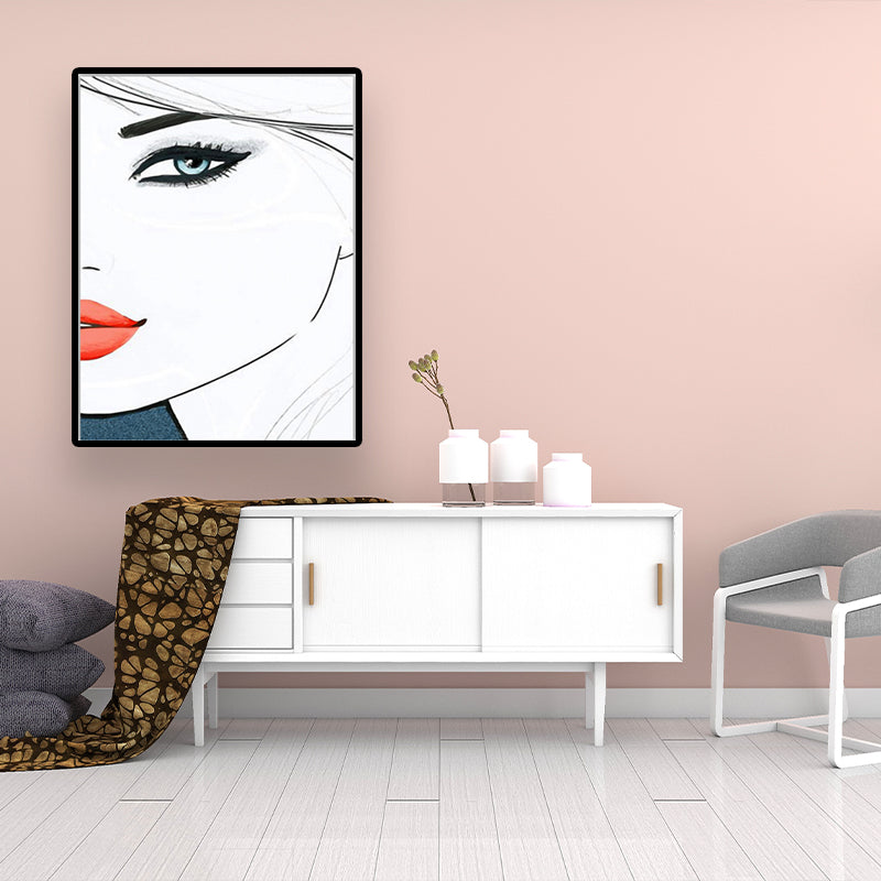 Minimalist Woman Face Wall Art Canvas Textured Pastel Color Painting for Girls Room