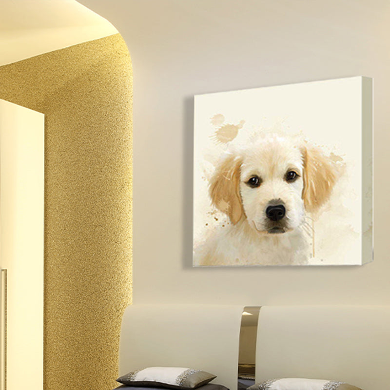 Kawaii Puppy Dog Wall Decor for Kids Bedroom Animal Painting Canvas Art in Yellow