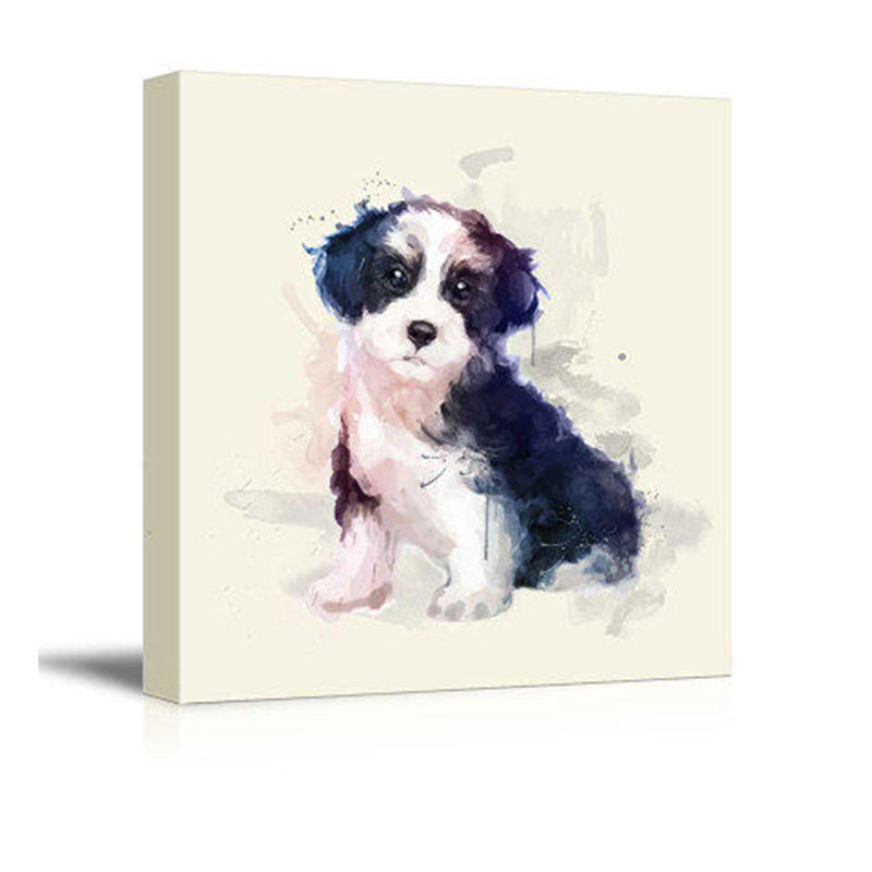 Childrens Art Puppy Canvas Print Black and White Baby Room Wall Decor, Textured Surface