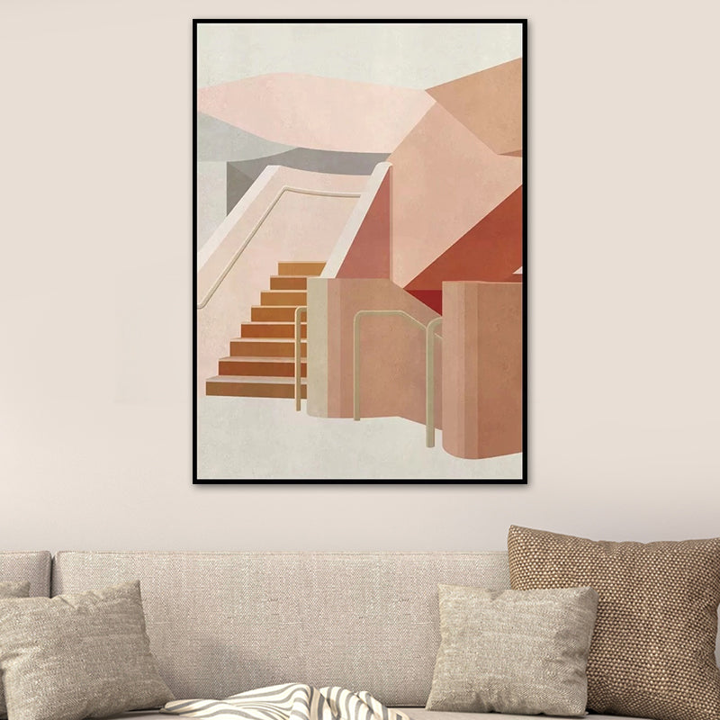 Binnentrap wanddecoratie in lichte kleur, eigentijdse stijl canvas voor eetkamer