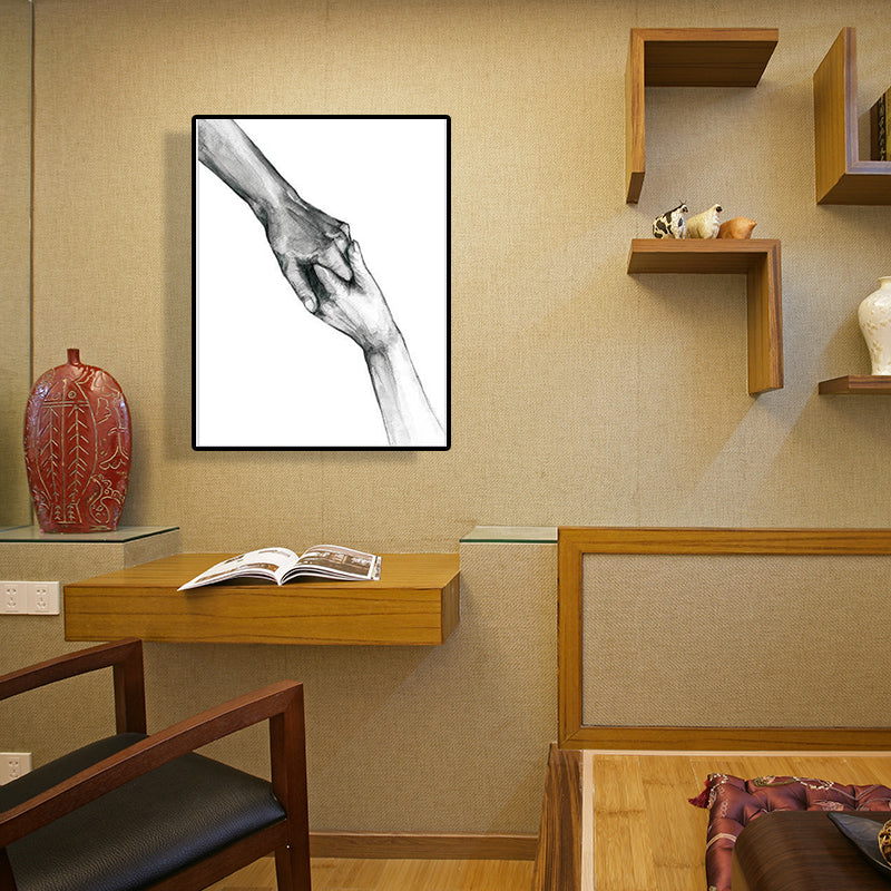 Scandinavian Two Hands Portrait Painting White Kitchen Backsplash Wall Art Print