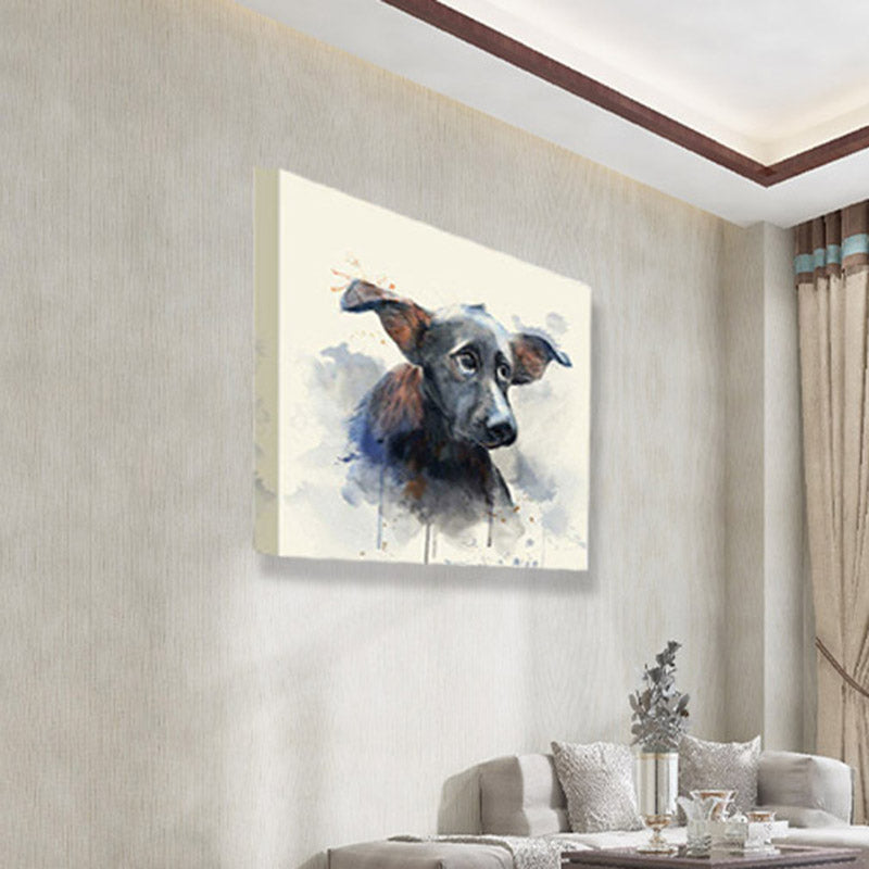 Black Hairless Dog Wall Art Pet Painting Kids Textured Canvas Print for Child Room